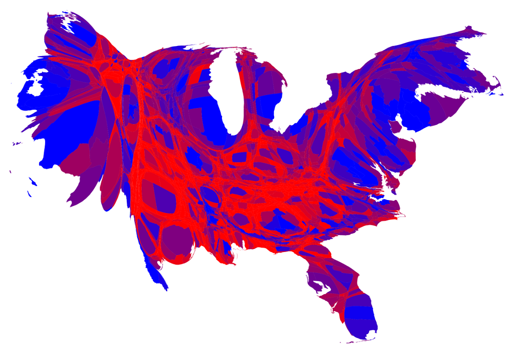 cartogram county 2012 partisan